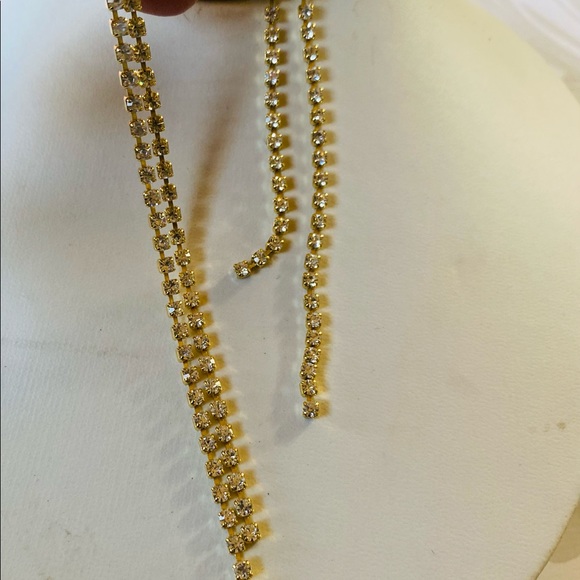 Shoulder Duster Gold Rhinestone 2 Strand Earring- Pierced/New-SALE - Picture 10 of 15